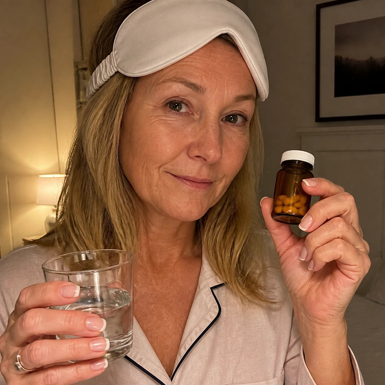 Kvällstablett och ett glas vatten
